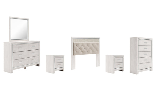 Altyra Queen Panel Headboard with Mirrored Dresser, Chest and 2 Nightstands Homeline Furniture