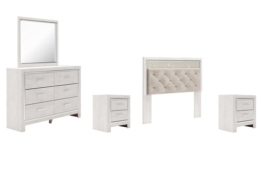 Altyra Queen Panel Headboard with Mirrored Dresser and 2 Nightstands Homeline Furniture