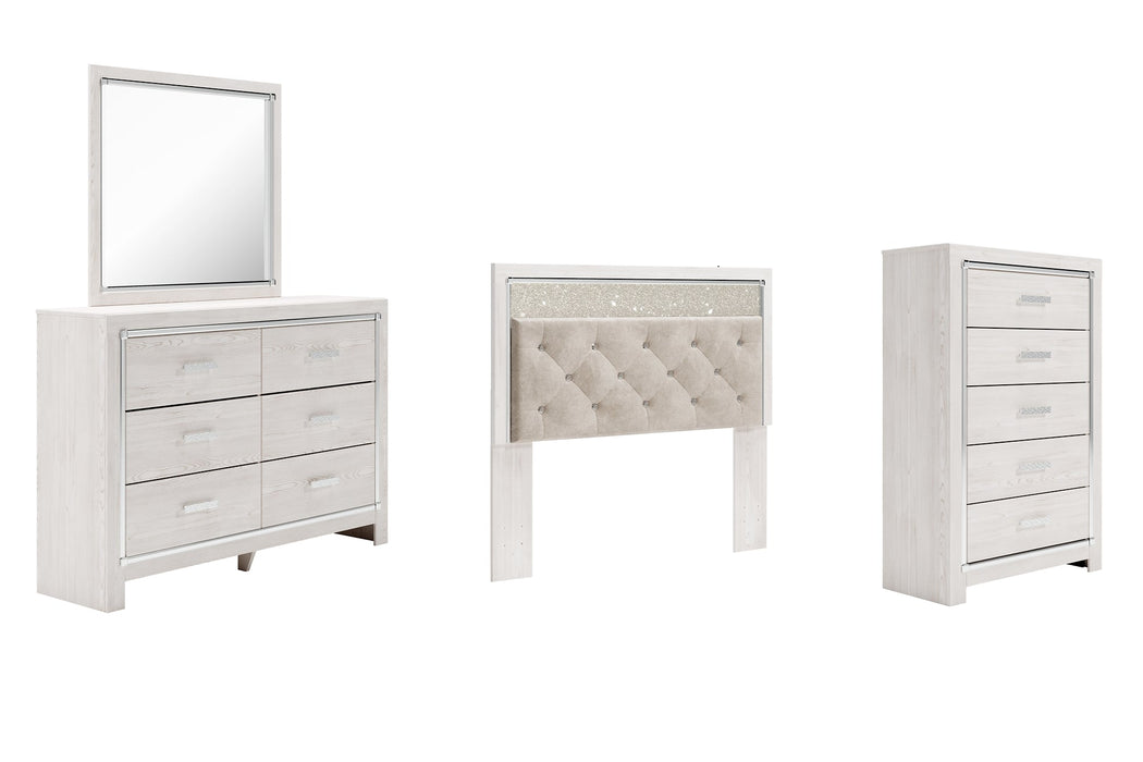 Altyra Queen Panel Headboard with Mirrored Dresser and Chest Homeline Furniture