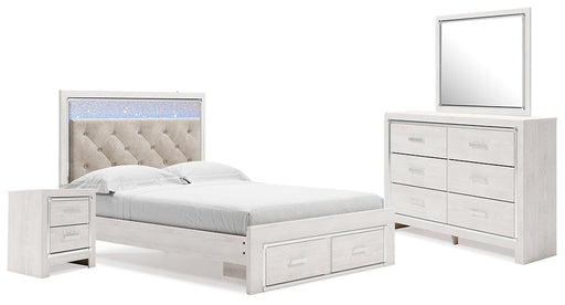 Altyra Queen Upholstered Storage Bed with Mirrored Dresser and Nightstand Homeline Furniture