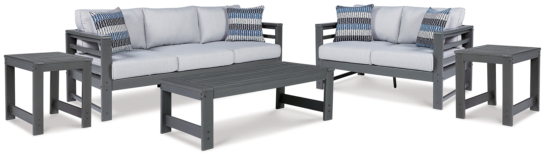 Amora Outdoor Sofa and Loveseat with Coffee Table and 2 End Tables Homeline Furniture