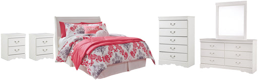 Anarasia Full Sleigh Headboard with Mirrored Dresser, Chest and 2 Nightstands Homeline Furniture