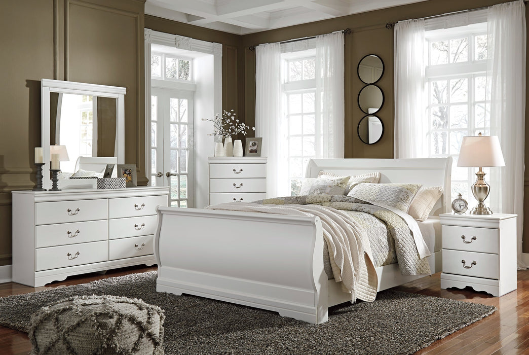 Anarasia Queen Sleigh Bed with Mirrored Dresser, Chest and 2 Nightstands Homeline Furniture