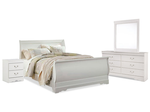 Anarasia Queen Sleigh Bed with Mirrored Dresser and Nightstand Homeline Furniture