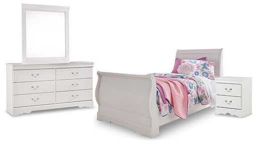 Anarasia Twin Sleigh Bed with Mirrored Dresser and Nightstand Homeline Furniture