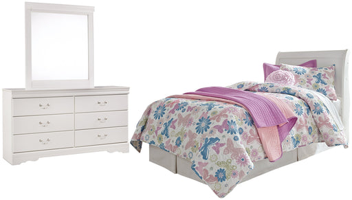 Anarasia Twin Sleigh Headboard with Mirrored Dresser Homeline Furniture