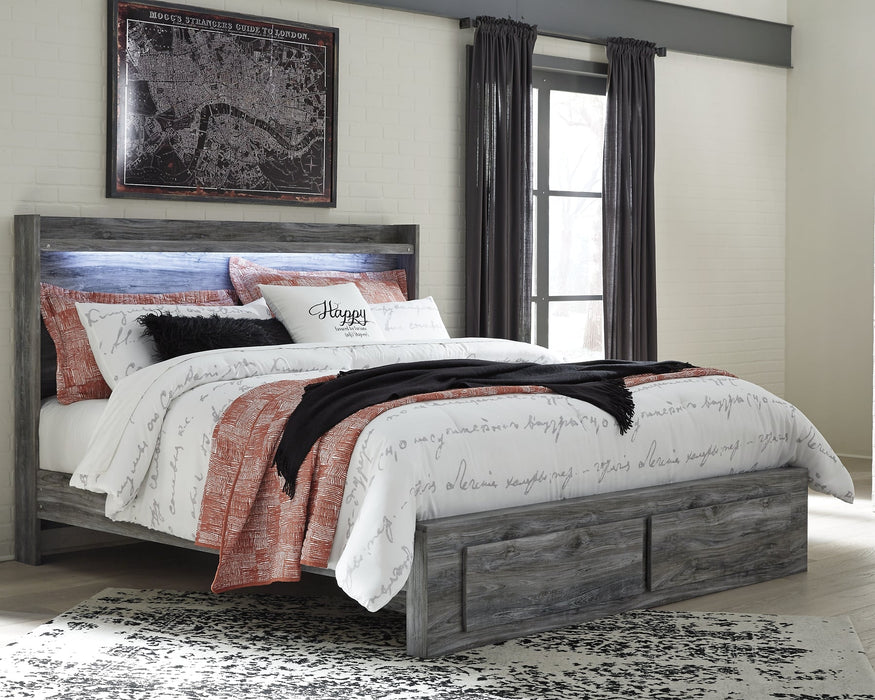 Baystorm King Panel Bed with 2 Storage Drawers with Mirrored Dresser, and Nightstand Homeline Furniture