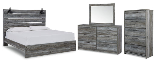 Baystorm King Panel Bed with Mirrored Dresser and Chest Homeline Furniture