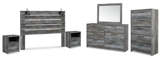 Baystorm King Panel Headboard with Mirrored Dresser, Chest and 2 Nightstands Homeline Furniture