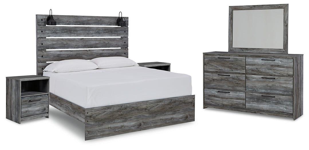 Baystorm Queen Panel Bed with Mirrored Dresser and 2 Nightstands Homeline Furniture