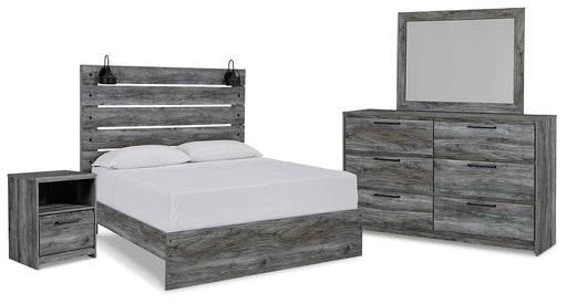 Baystorm Queen Panel Bed with Mirrored Dresser and Nightstand Homeline Furniture