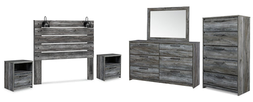 Baystorm Queen Panel Headboard with Mirrored Dresser, Chest and 2 Nightstands Homeline Furniture