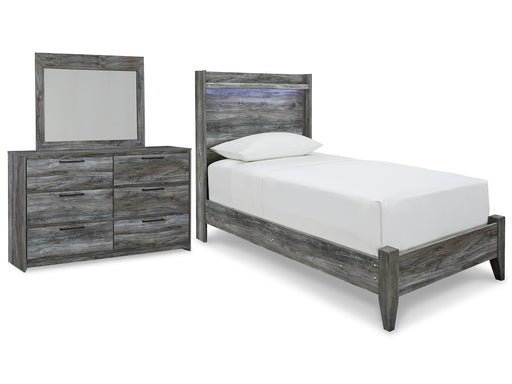 Baystorm Twin Panel Bed with Mirrored Dresser Homeline Furniture