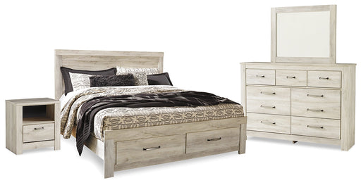 Bellaby King Platform Bed with 2 Storage Drawers with Mirrored Dresser and Nightstand Homeline Furniture