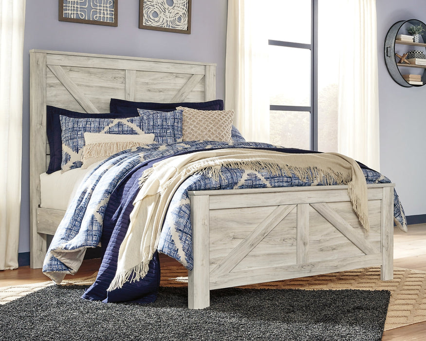 Bellaby Queen Crossbuck Panel Bed with 2 Nightstands Homeline Furniture