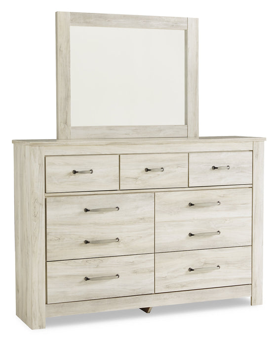 Bellaby Queen Crossbuck Panel Bed with Mirrored Dresser, Chest and 2 Nightstands Homeline Furniture