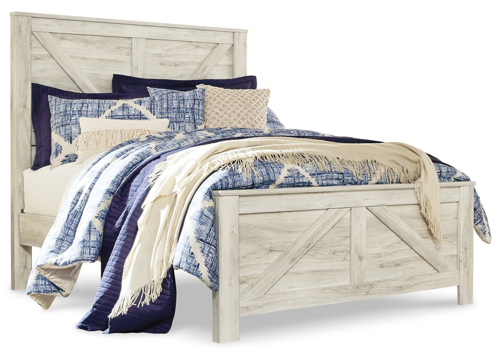 Bellaby Queen Crossbuck Panel Bed with Mirrored Dresser, Chest and 2 Nightstands Homeline Furniture