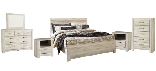 Bellaby Queen Panel Bed with Mirrored Dresser, Chest and 2 Nightstands Homeline Furniture