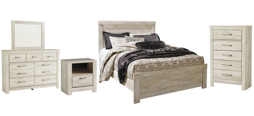 Bellaby Queen Panel Bed with Mirrored Dresser, Chest and Nightstand Homeline Furniture