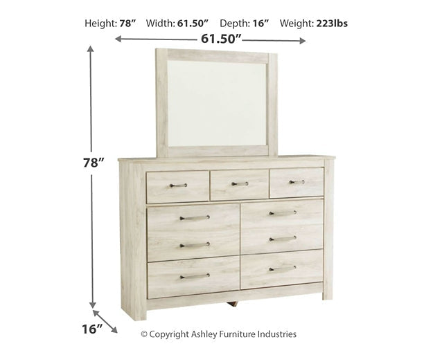 Bellaby Queen Panel Bed with Mirrored Dresser Homeline Furniture