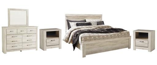 Bellaby Queen Panel Bed with Mirrored Dresser Homeline Furniture