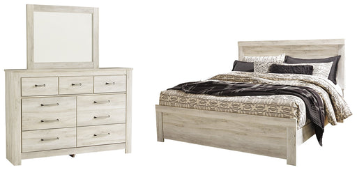 Bellaby Queen Panel Bed with Mirrored Dresser Homeline Furniture