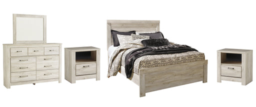 Bellaby Queen Panel Bed with Mirrored Dresser Homeline Furniture