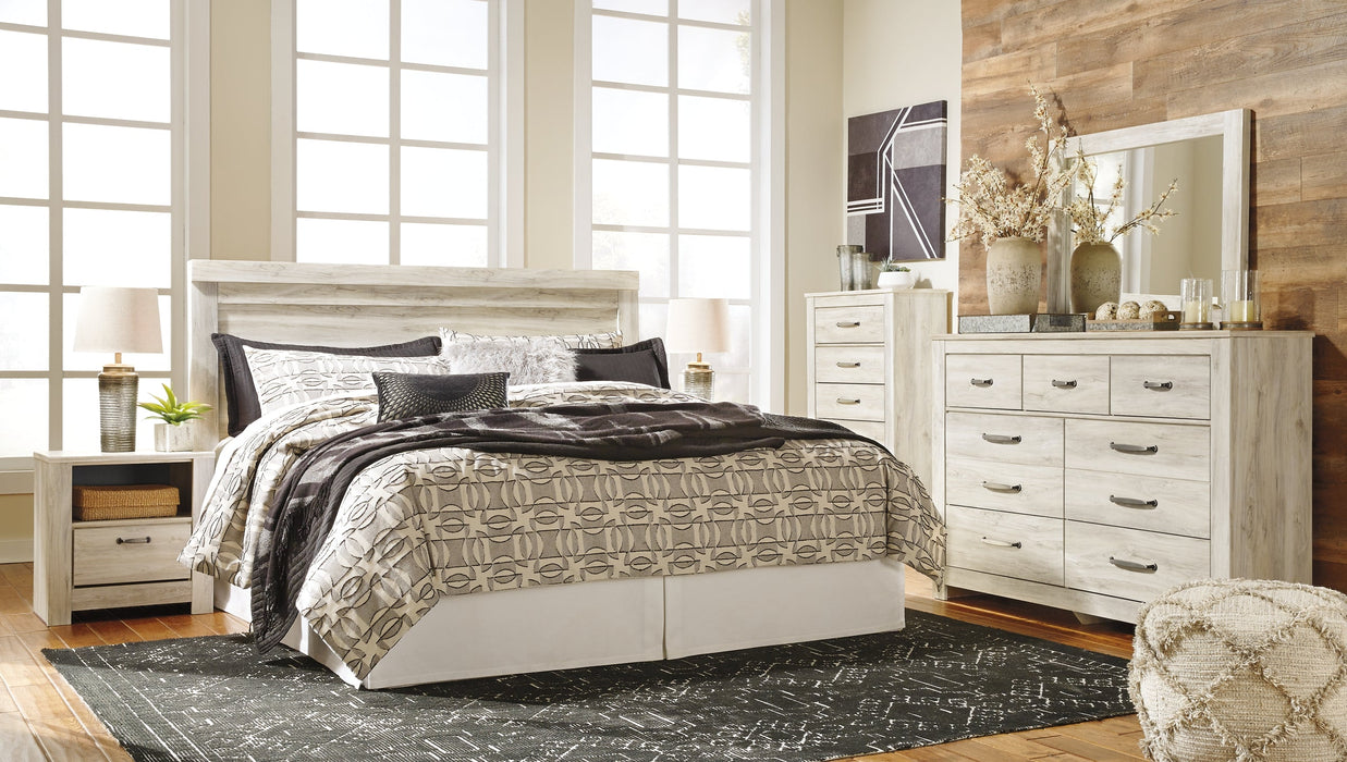 Bellaby Queen Panel Headboard with Mirrored Dresser, Chest and 2 Nightstands Homeline Furniture