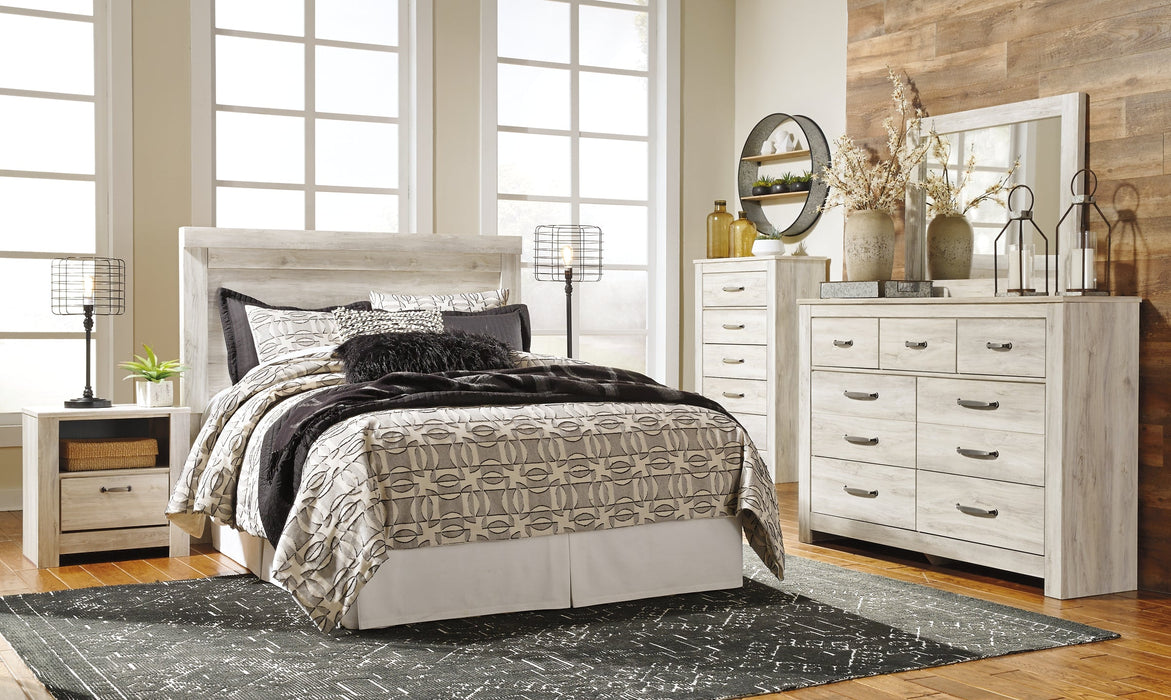 Bellaby Queen Panel Headboard with Mirrored Dresser, Chest and 2 Nightstands Homeline Furniture