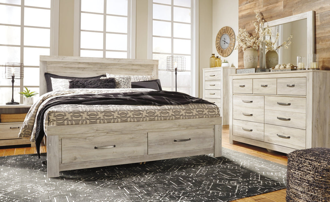 Bellaby Queen Panel Headboard with Mirrored Dresser, Chest and Nightstand Homeline Furniture