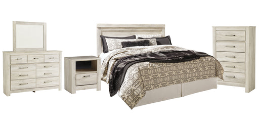 Bellaby Queen Panel Headboard with Mirrored Dresser, Chest and Nightstand Homeline Furniture