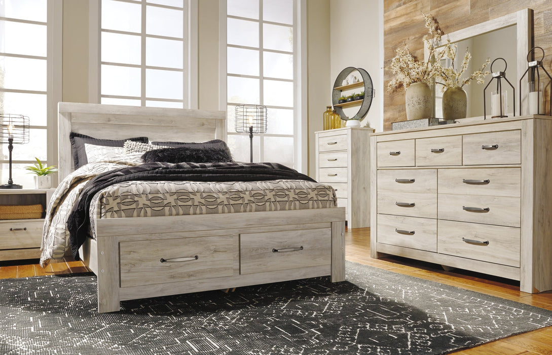 Bellaby Queen Panel Headboard with Mirrored Dresser, Chest and Nightstand Homeline Furniture