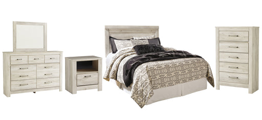 Bellaby Queen Panel Headboard with Mirrored Dresser, Chest and Nightstand Homeline Furniture