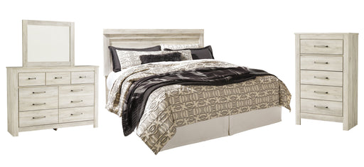 Bellaby Queen Panel Headboard with Mirrored Dresser and Chest Homeline Furniture