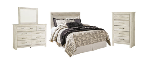 Bellaby Queen Panel Headboard with Mirrored Dresser and Chest Homeline Furniture