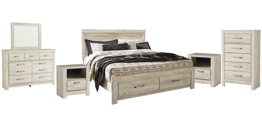 Bellaby Queen Platform Bed with 2 Storage Drawers with Mirrored Dresser, Chest and 2 Nightstands Homeline Furniture