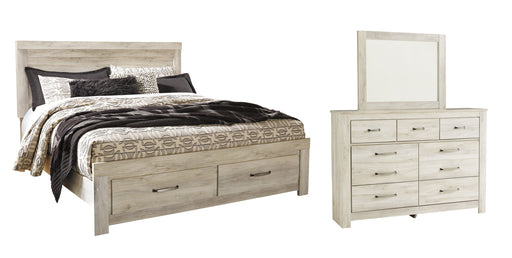 Bellaby Queen Platform Bed with 2 Storage Drawers with Mirrored Dresser Homeline Furniture