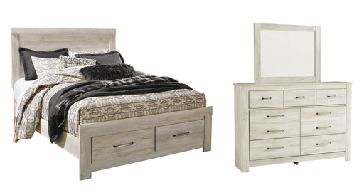 Bellaby Queen Platform Bed with 2 Storage Drawers with Mirrored Dresser Homeline Furniture