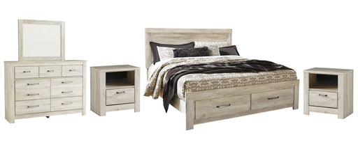 Bellaby Queen Platform Bed with 2 Storage Drawers with Mirrored Dresser and 2 Nightstands Homeline Furniture