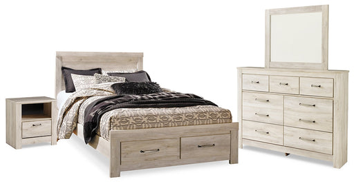 Bellaby Queen Platform Bed with 2 Storage Drawers with Mirrored Dresser and Nightstand Homeline Furniture