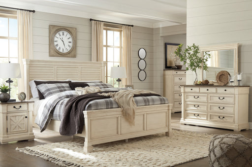 Bolanburg King Panel Bed with Mirrored Dresser, Chest and 2 Nightstands Homeline Furniture