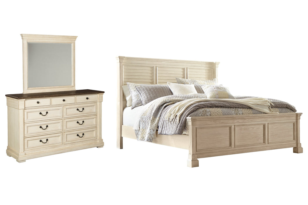 Bolanburg King Panel Bed with Mirrored Dresser Homeline Furniture