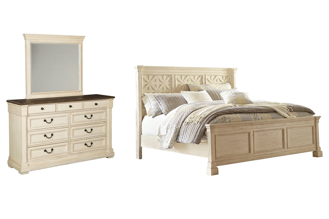 Bolanburg King Panel Bed with Mirrored Dresser Homeline Furniture