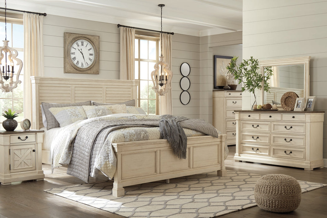 Bolanburg King Panel Bed with Mirrored Dresser and 2 Nightstands Homeline Furniture