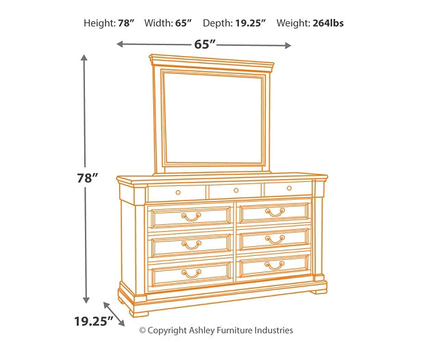 Bolanburg King Panel Bed with Mirrored Dresser and 2 Nightstands Homeline Furniture