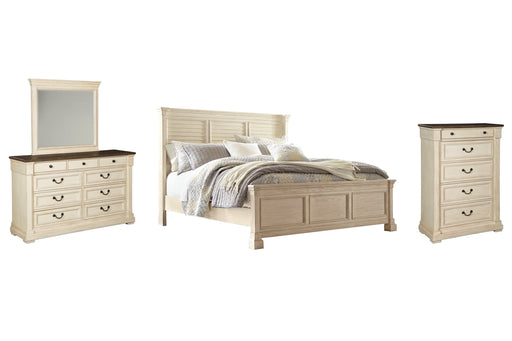 Bolanburg King Panel Bed with Mirrored Dresser and Chest Homeline Furniture