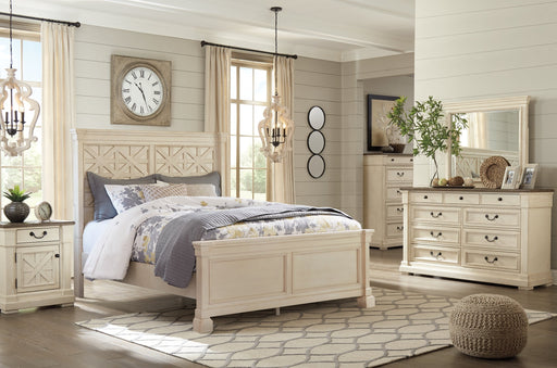 Bolanburg Queen Panel Bed with Mirrored Dresser, Chest and 2 Nightstands Homeline Furniture