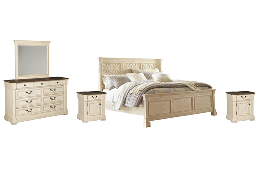 Bolanburg Queen Panel Bed with Mirrored Dresser and 2 Nightstands Homeline Furniture