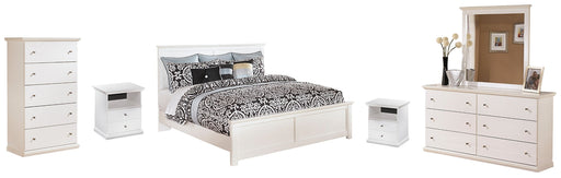 Bostwick Shoals King Panel Bed with Mirrored Dresser, Chest and 2 Nightstands Homeline Furniture