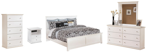 Bostwick Shoals King Panel Bed with Mirrored Dresser, Chest and Nightstand Homeline Furniture